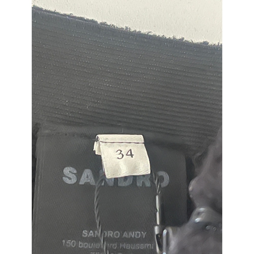 Sandro Black Tweed Flared Leg Mid Rise Velvet Textured Trousers Stretch Sz 2 NWT - Picture 12 of 12